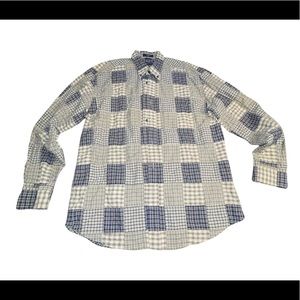 Vintage Nautical long sleeve button down plaid patchwork quilt shirt‎ mens xl